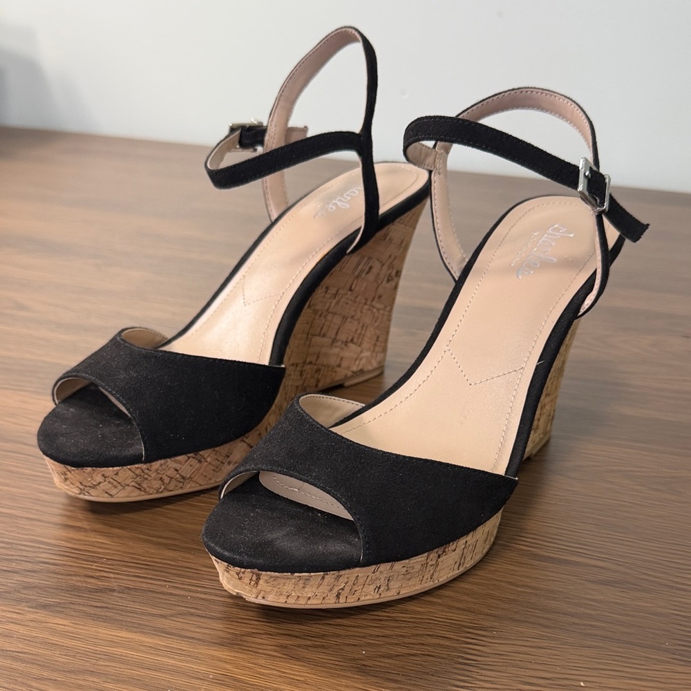 Charles‎ By Charles David Black Cork Wedges Sz 8.5